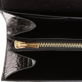 Hermes Constance Compact Wallet Black Shiny Alligator Rose Gold Hardware