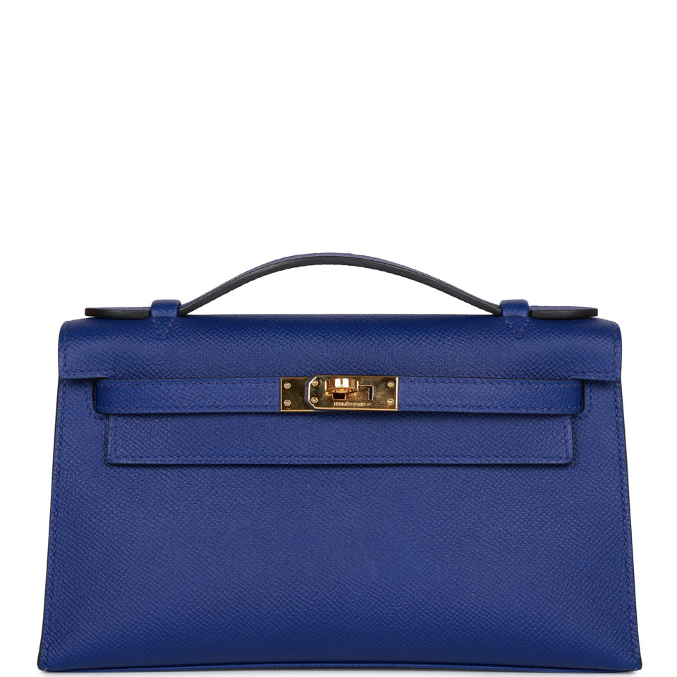 Hermes Kelly Pochette Bleu Electric Epsom Gold Hardware