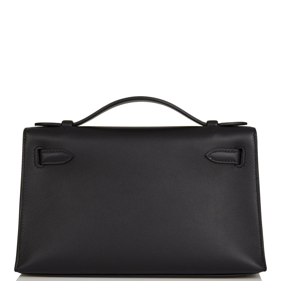 Hermes Kelly Pochette Black Swift Gold Hardware