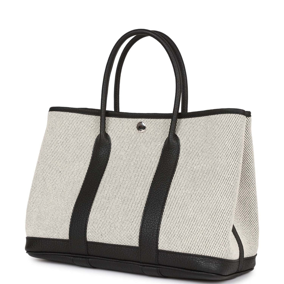 Hermes Garden Party 30 Ecru Toile and Black Negonda Palladium Hardware