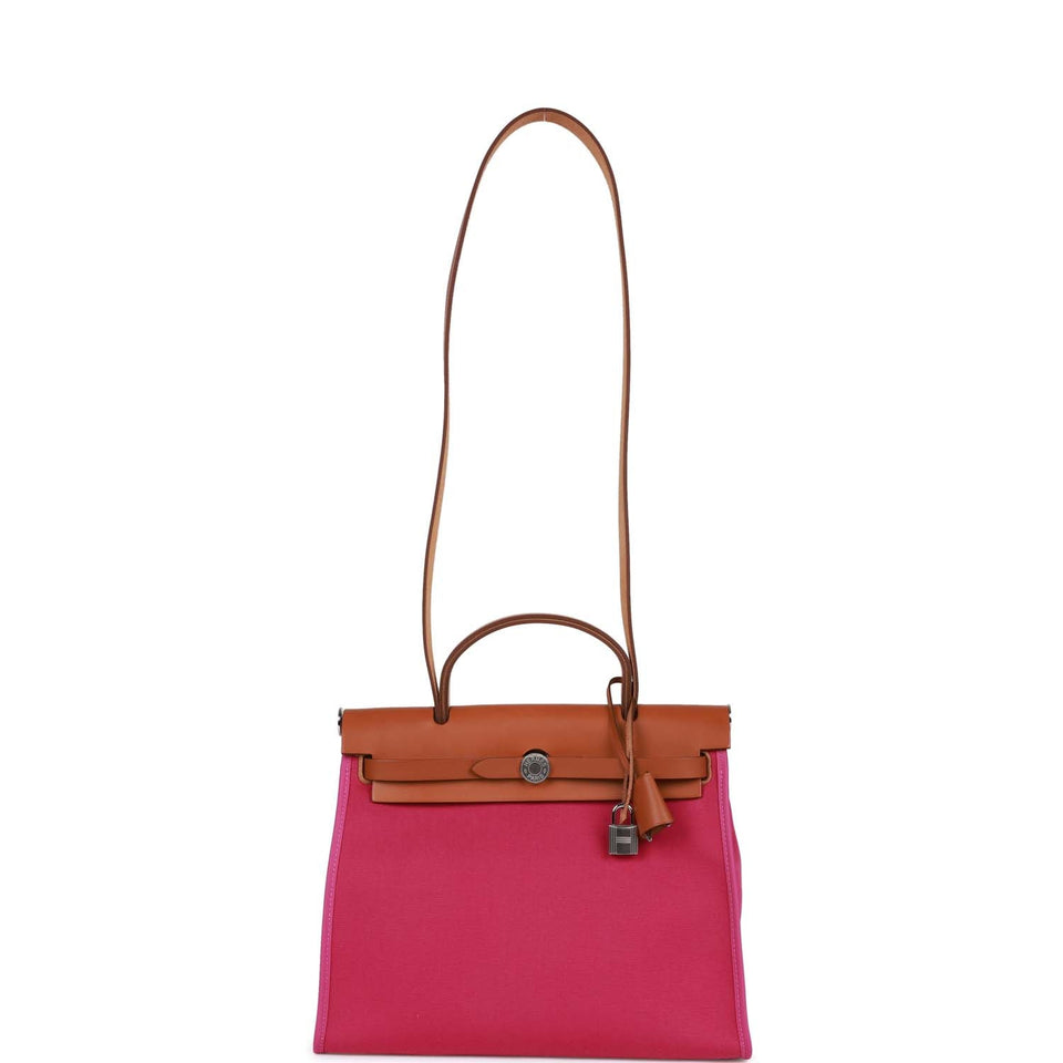 Hermes Herbag Zip PM 31 Rose Pourpre Toile H Berline Vache Barenia Hunter Palladium Hardware