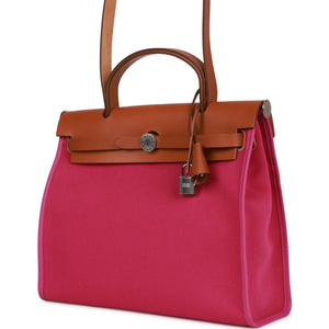 Hermes Herbag Zip PM 31 Rose Pourpre Toile H Berline Vache Barenia Hunter Palladium Hardware