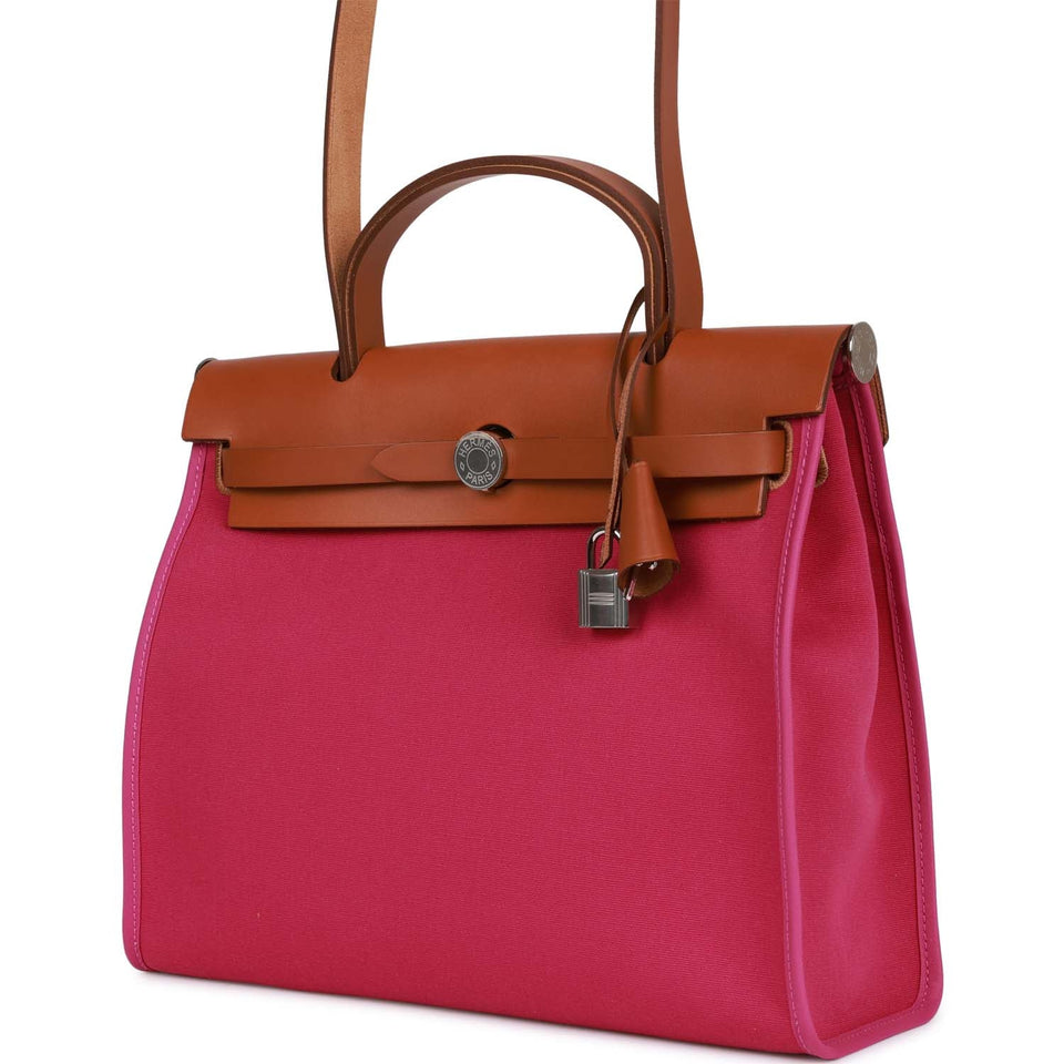 Hermes Herbag Zip PM 31 Rose Pourpre Toile H Berline Vache Barenia Hunter Palladium Hardware
