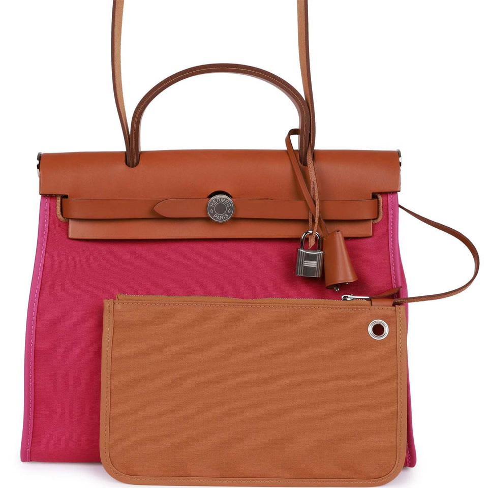 Hermes Herbag Zip PM 31 Rose Pourpre Toile H Berline Vache Barenia Hunter Palladium Hardware