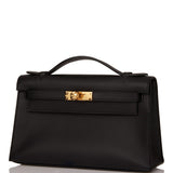 Hermes Kelly Pochette Black Swift Gold Hardware