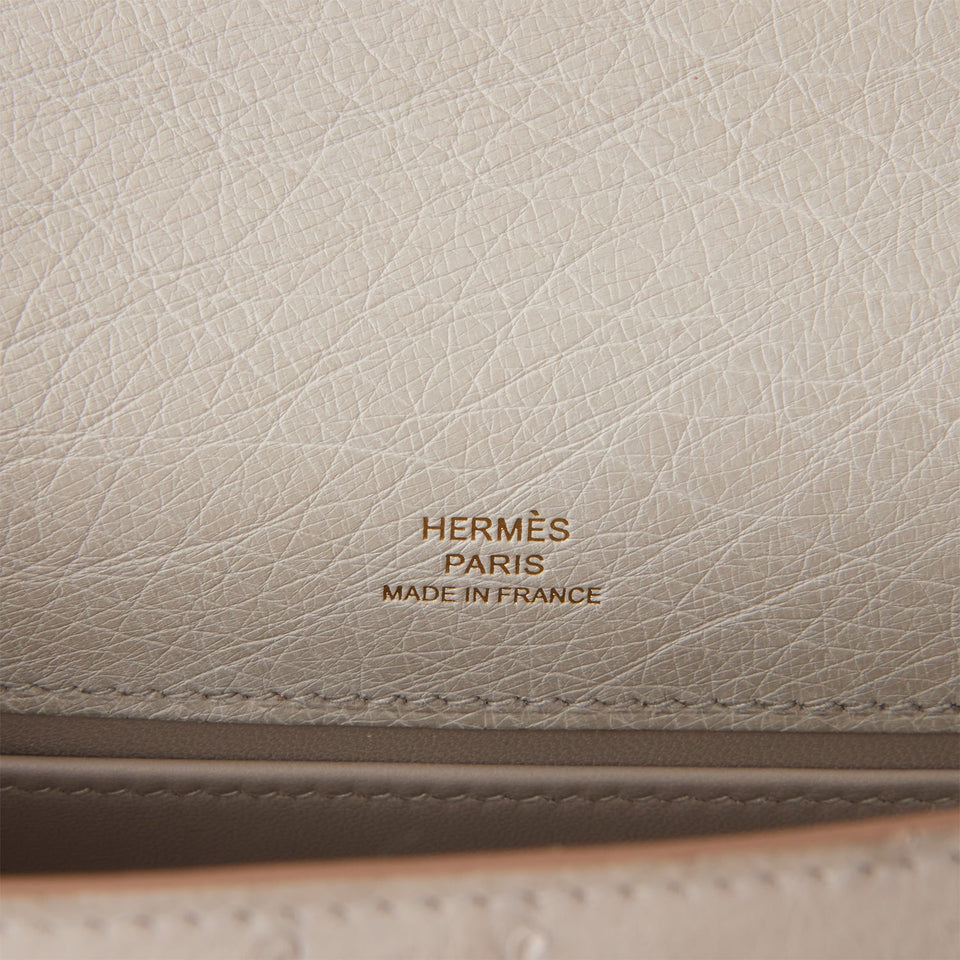 Hermes Kelly Pochette Gris Perle Ostrich Gold Hardware