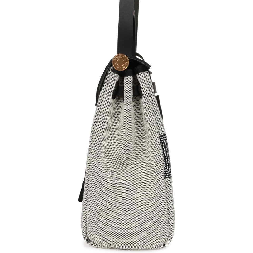 Hermes Herbag 31 "Chain D'ancre" Ecru and Black Vache Leather Gold Hardware