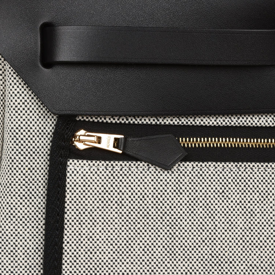 Hermes Herbag 31 "Chain D'ancre" Ecru and Black Vache Leather Gold Hardware