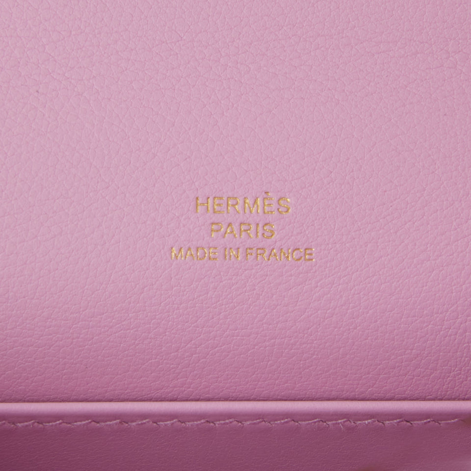 Hermes Kelly Pochette Mauve Sylvestre Swift Rose Gold Hardware