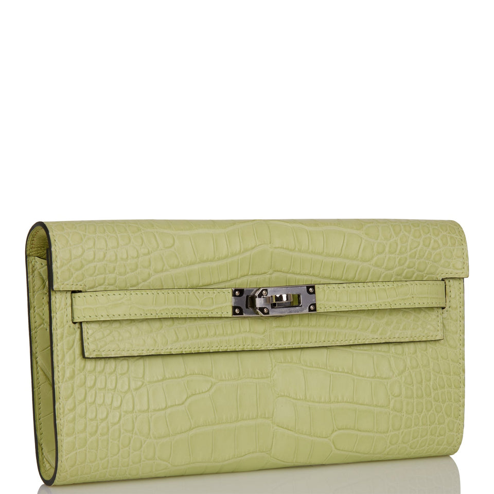Hermes Kelly Wallet To Go Jaune Bourgeon Matte Alligator Palladium Hardware