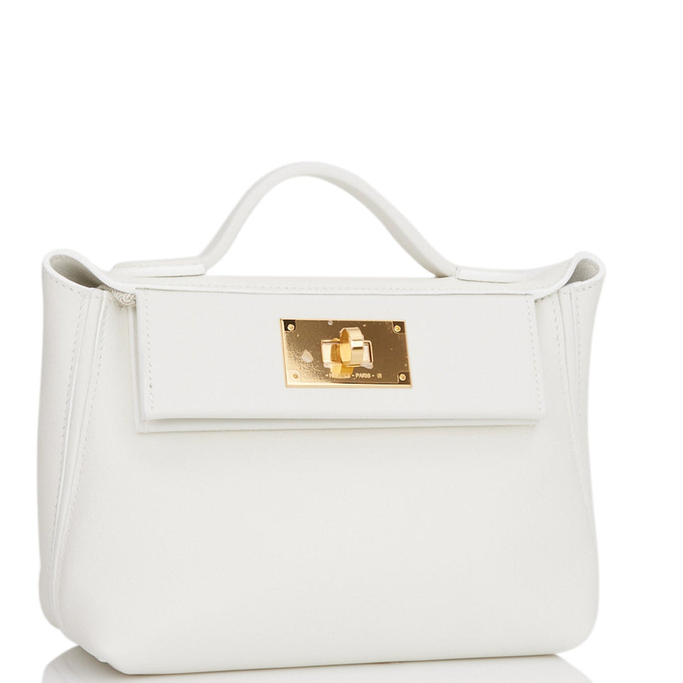 Hermes Mini 24/24 Bag White Evercolor and Swift Gold Hardware