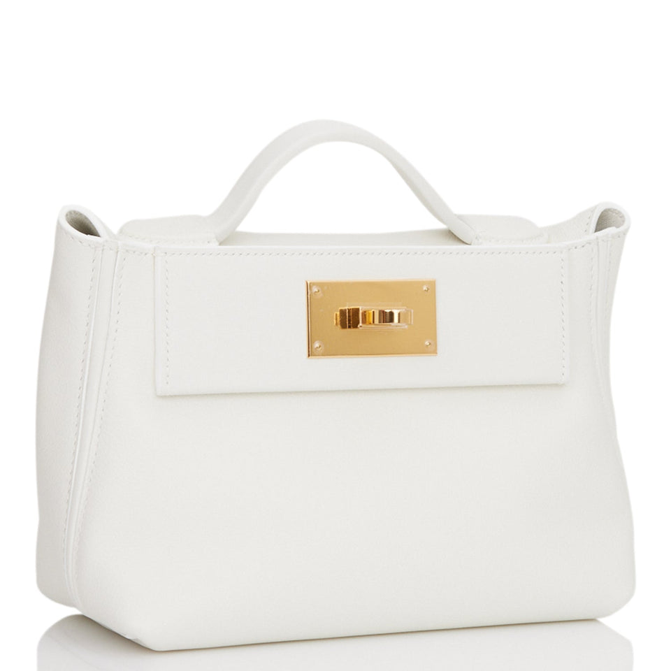 Hermes Mini 24/24 Bag White Evercolor and Swift Gold Hardware