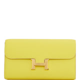 Hermes Constance Wallet To Go Lime Evercolor Gold Hardware