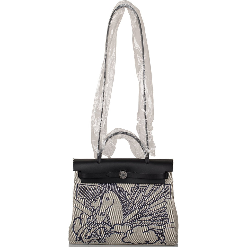 Hermes Herbag 32 Pegase Pop Black Hunter and Toile Palladium Hardware