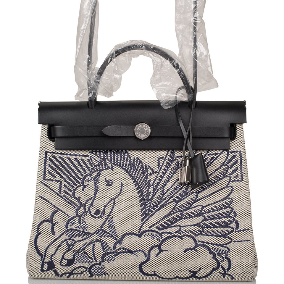Hermes Herbag 32 Pegase Pop Black Hunter and Toile Palladium Hardware