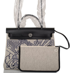 Hermes Herbag 32 Pegase Pop Black Hunter and Toile Palladium Hardware