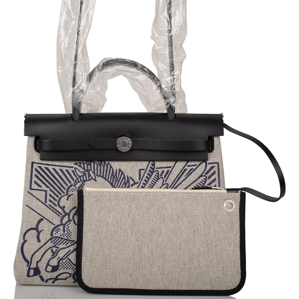 Hermes Herbag 32 Pegase Pop Black Hunter and Toile Palladium Hardware
