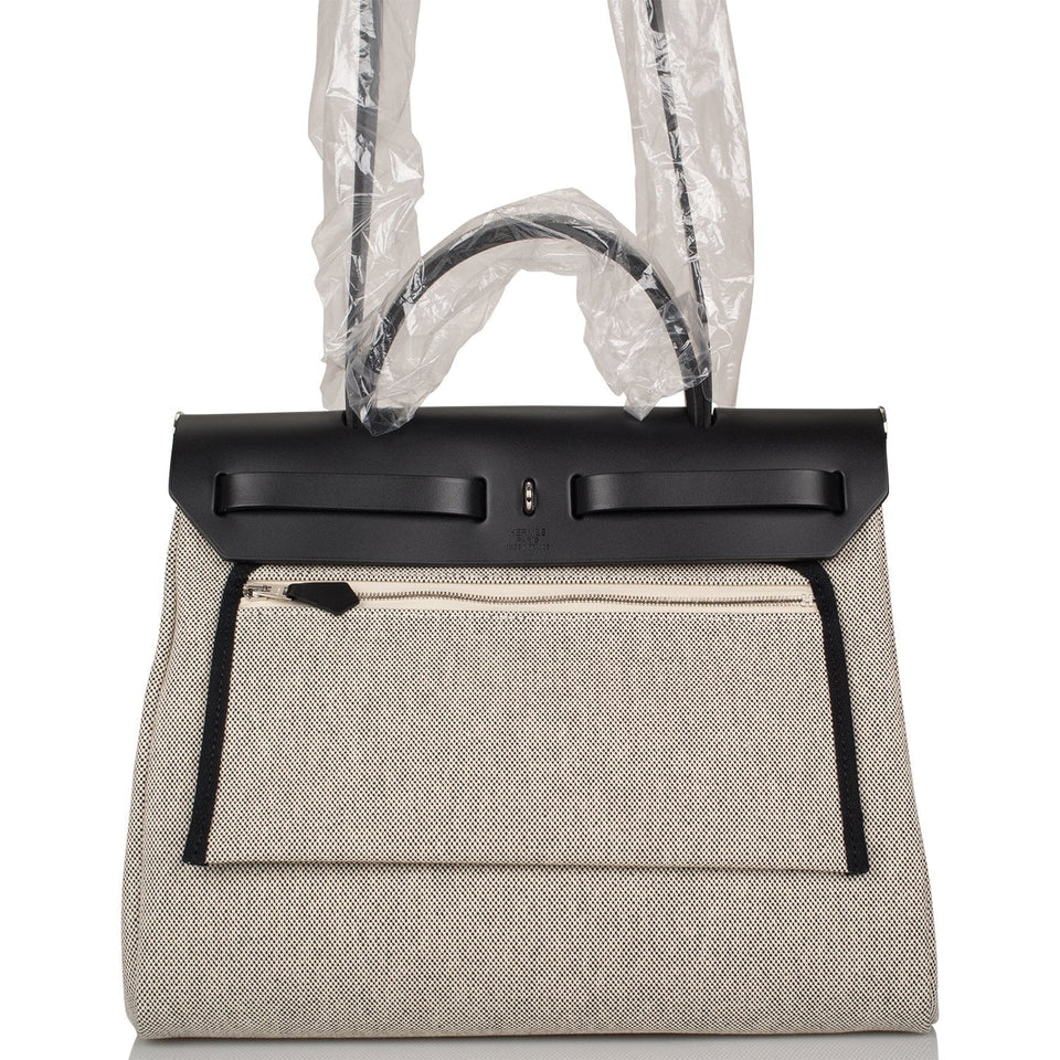 Hermes Herbag 32 Pegase Pop Black Hunter and Toile Palladium Hardware