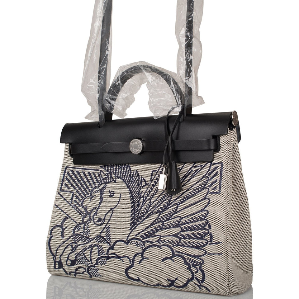 Hermes Herbag 32 Pegase Pop Black Hunter and Toile Palladium Hardware