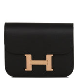 Hermes Constance Slim Wallet Black Epsom Rose Gold Hardware