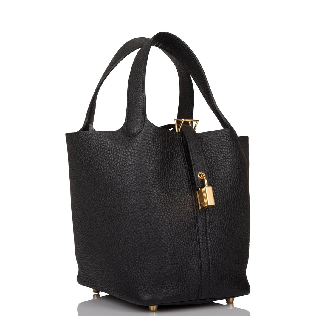 Hermes Black Clemence Picotin Lock 18cm Gold Hardware