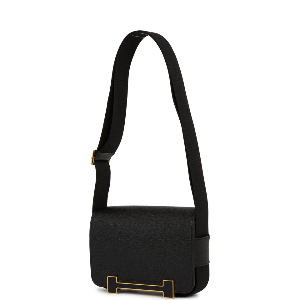 Hermes Geta Black Chevre Gold Hardware