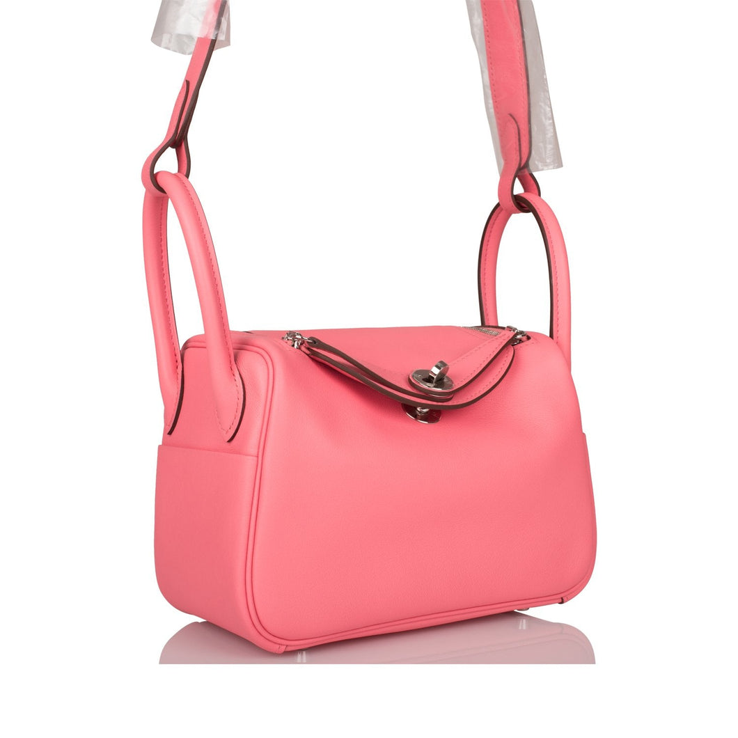 Hermes Mini Lindy Rose D'Ete Swift Palladium Hardware