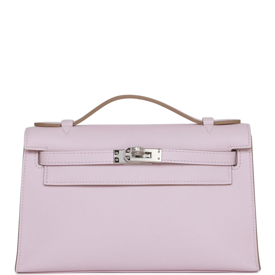 Hermes Kelly Pochette Mauve Pale Swift Palladium Hardware