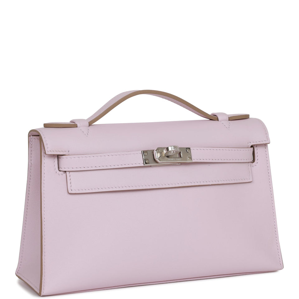Hermes Kelly Pochette Mauve Pale Swift Palladium Hardware