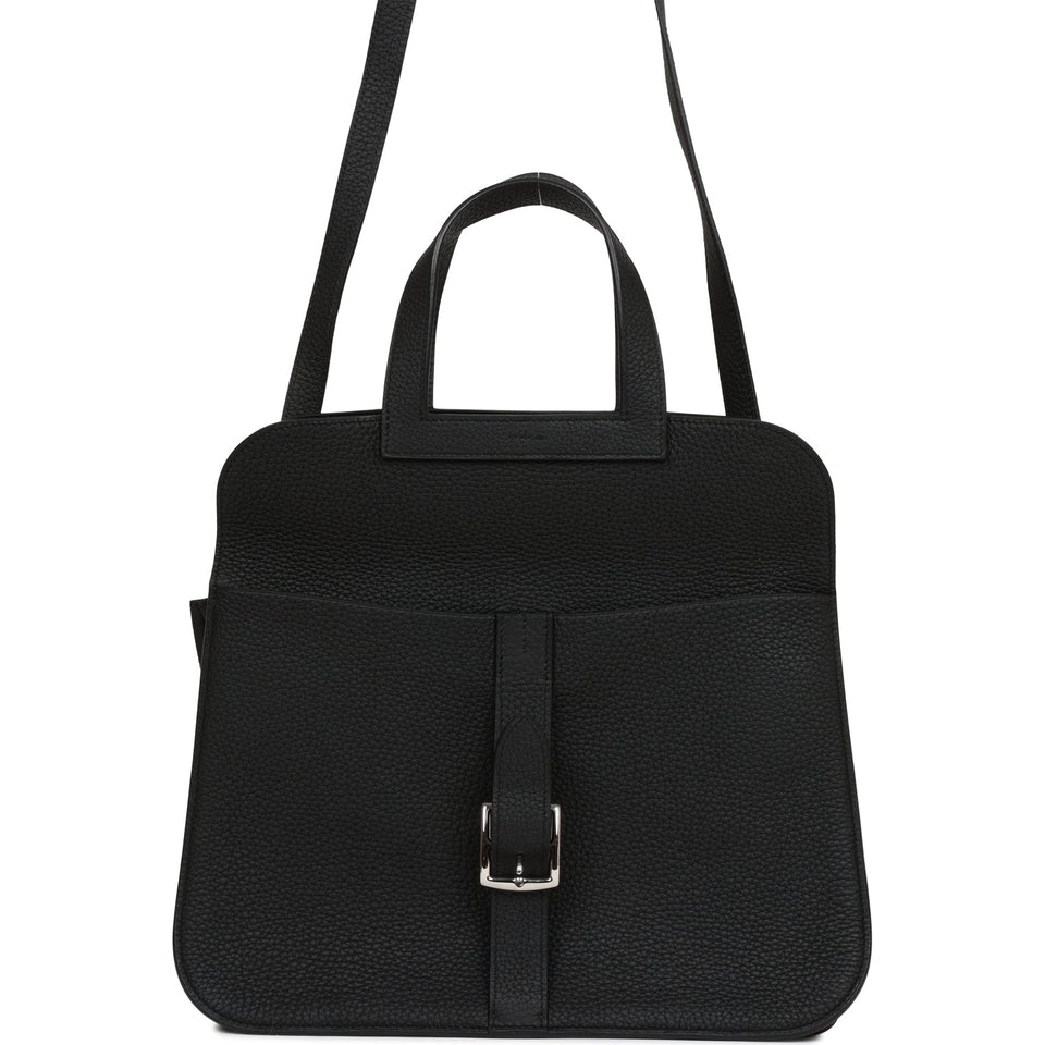 Hermes Halzan 25 Black Clemence Palladium Hardware