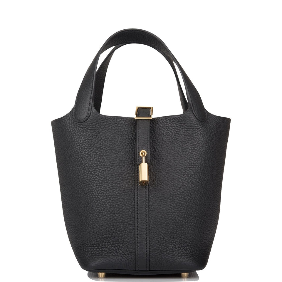 Hermes Black Clemence Picotin Lock 18cm Gold Hardware