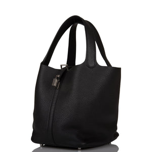 Hermes Black Clemence Picotin Lock 22cm Palladium Hardware