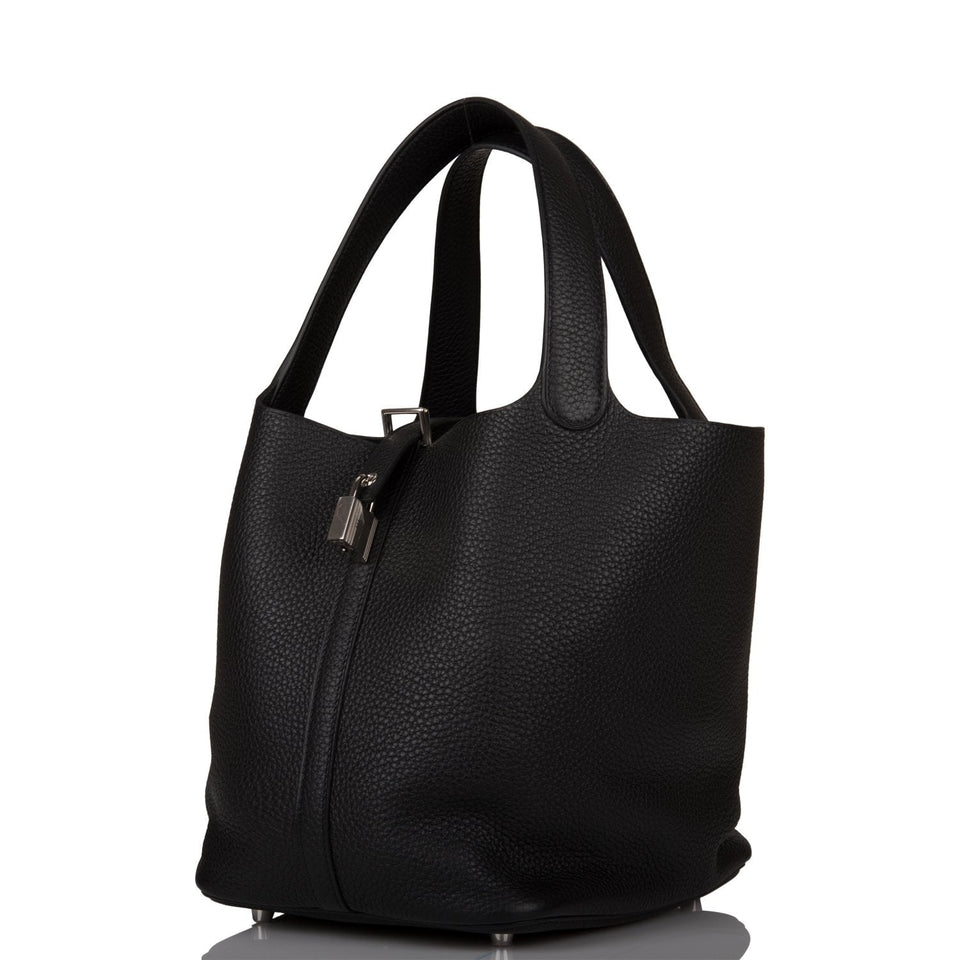 Hermes Black Clemence Picotin Lock 22cm Palladium Hardware