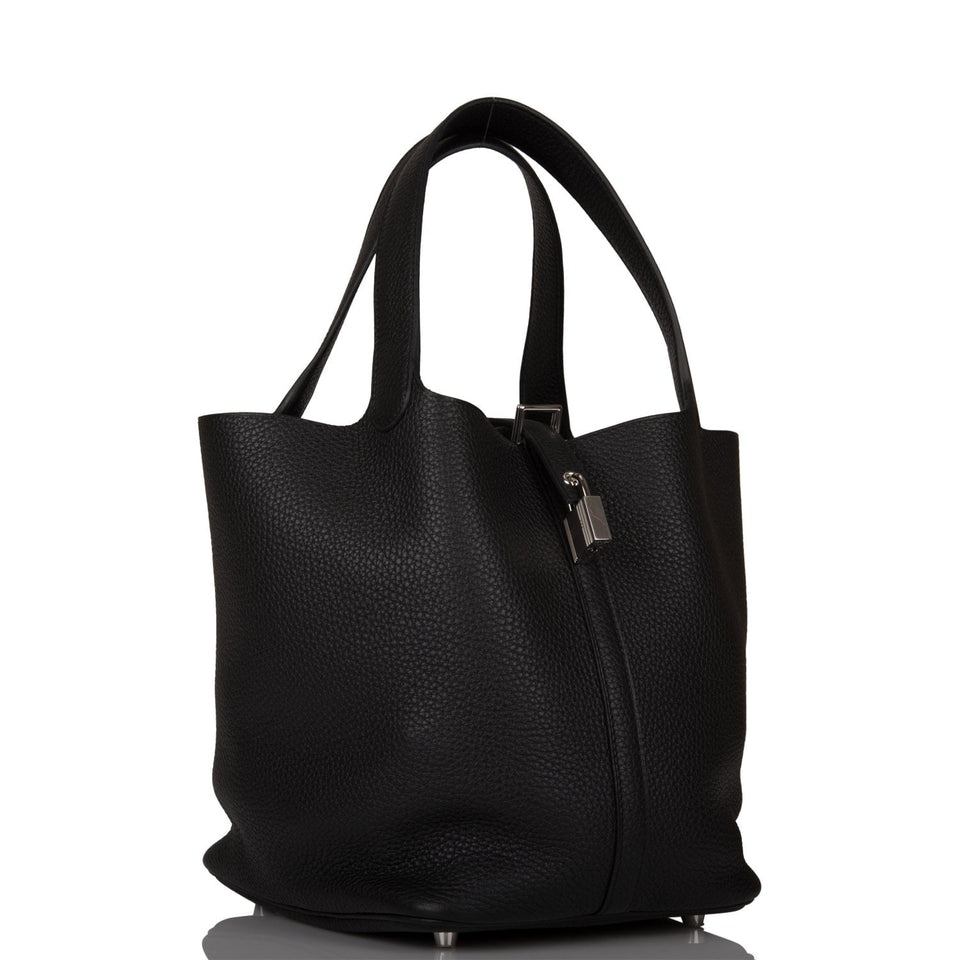 Hermes Black Clemence Picotin Lock 22cm Palladium Hardware