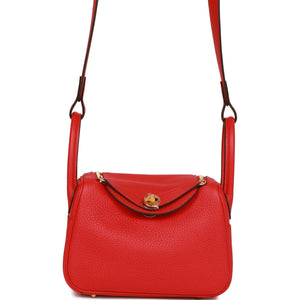 Hermes Mini Lindy Rouge de Coeur Clemence Gold Hardware