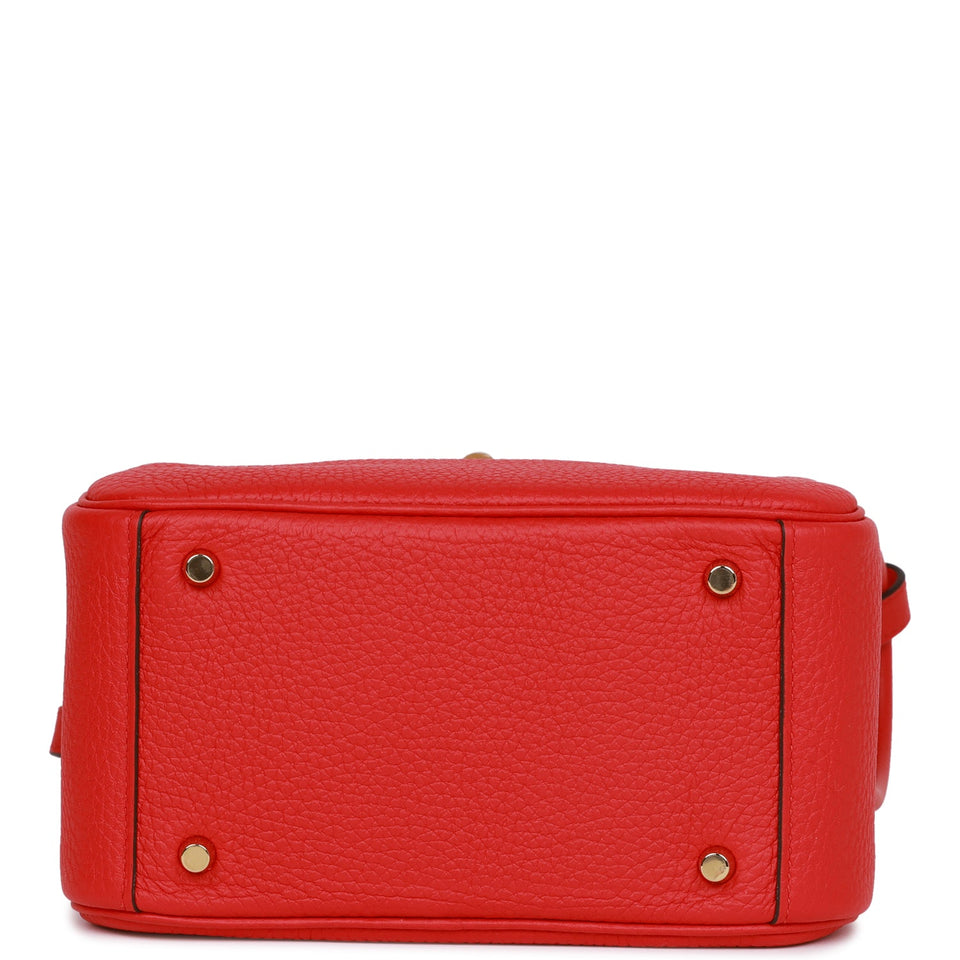 Hermes Mini Lindy Rouge de Coeur Clemence Gold Hardware