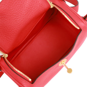 Hermes Mini Lindy Rouge de Coeur Clemence Gold Hardware