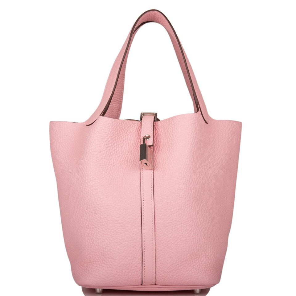 Hermes Rose Sakura Clemence Picotin Lock 22cm Palladium Hardware