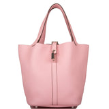 Hermes Rose Sakura Clemence Picotin Lock 22cm Palladium Hardware