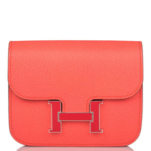 Hermes Rose Texas Epsom Constance Slim Wallet Palladium Hardware