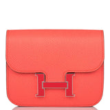 Hermes Rose Texas Epsom Constance Slim Wallet Palladium Hardware