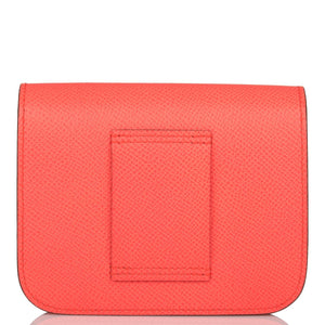 Hermes Rose Texas Epsom Constance Slim Wallet Palladium Hardware