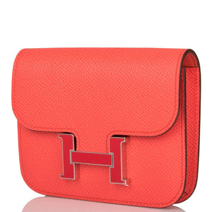 Hermes Rose Texas Epsom Constance Slim Wallet Palladium Hardware