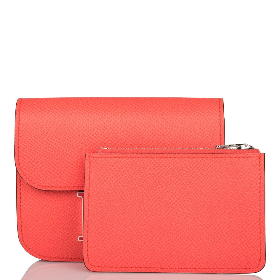 Hermes Rose Texas Epsom Constance Slim Wallet Palladium Hardware