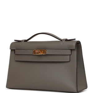 Hermes Kelly Pochette Gris Meyer Swift Gold Hardware