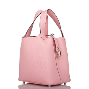 Hermes Rose Sakura Clemence Picotin Lock 18cm Palladium Hardware