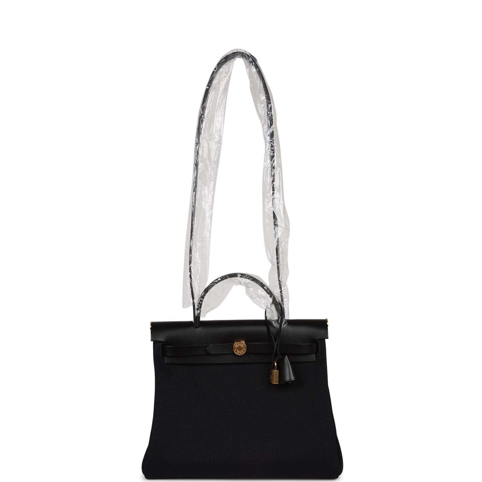 Hermes Herbag Zip PM 31 Black Toile H Berline Hunter Gold Hardware