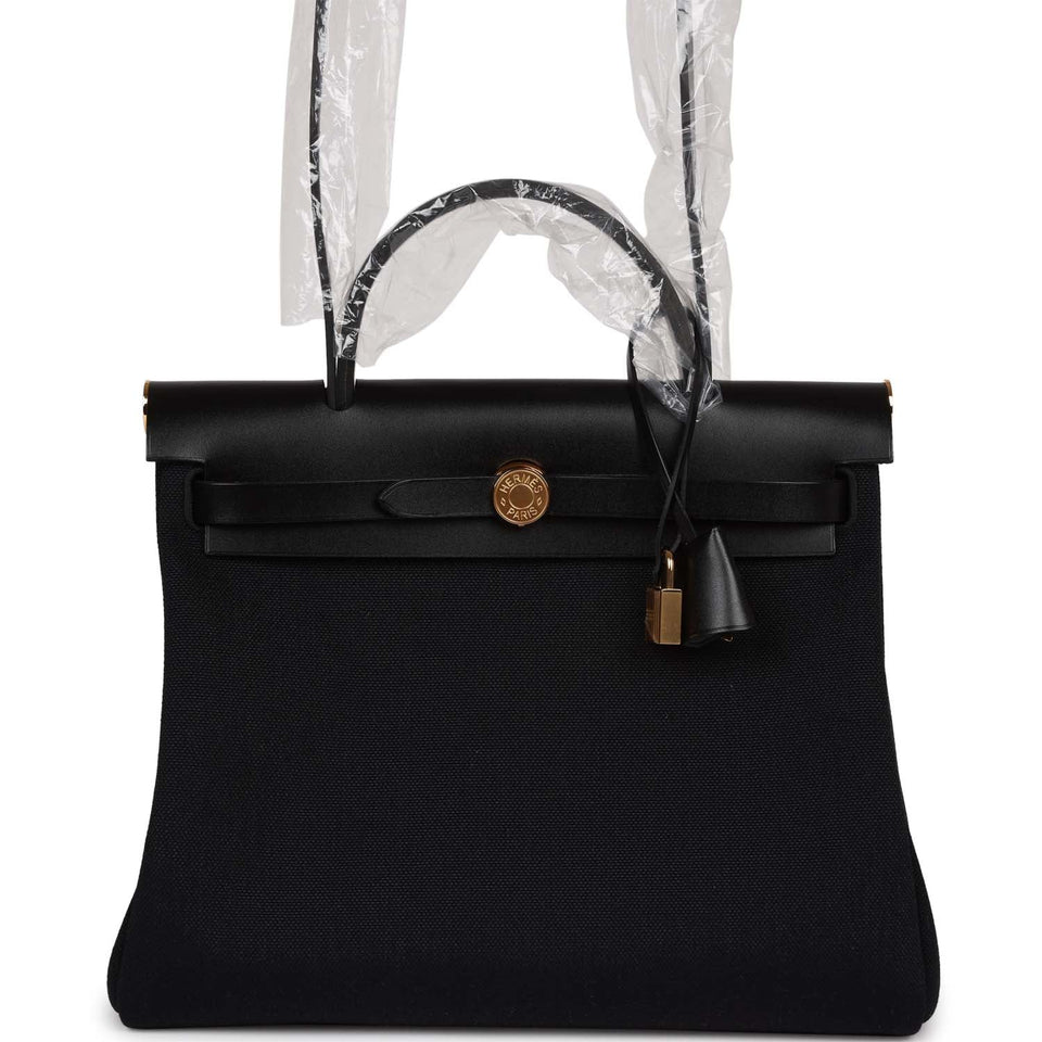 Hermes Herbag Zip PM 31 Black Toile H Berline Hunter Gold Hardware