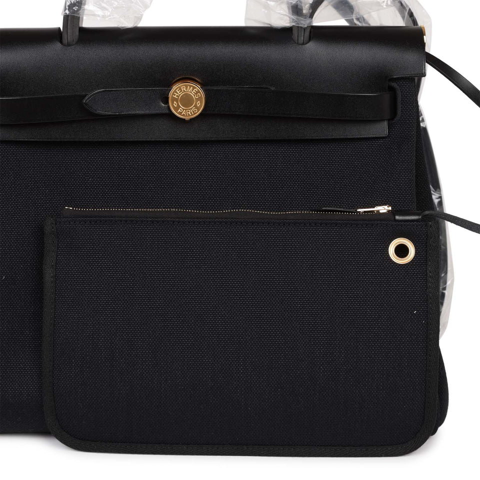 Hermes Herbag Zip PM 31 Black Toile H Berline Hunter Gold Hardware