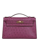 Hermes Kelly Pochette Anemone Ostrich Permabrass Hardware